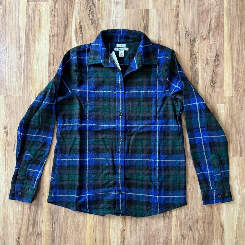 Women's LL Bean Scotch Plaid Flannel Shirt, Relaxed Fit, NWT, Size XS